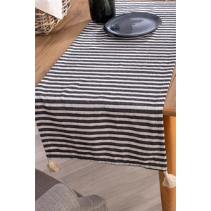 Siyah Çizgili Keten Kumaş 42x150 cm Runner Masa Örtüsü