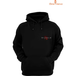 Ors Trend Diablo 4 Baskılı 3 Iplik Unisex Siyah Kapişonlu Sweatshirt