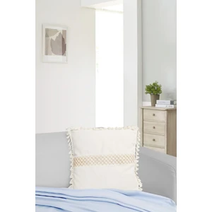 Tekli Özel Tasarım Jüt Dantelli Püsküllü Keten Kırlent Yastık Kılıfı 43x43 cm