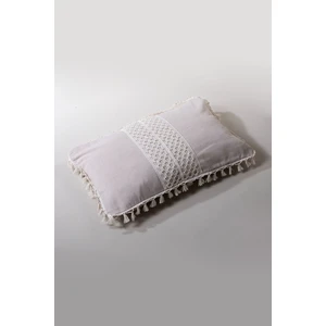 Tekli Özel Tasarım Pamuk Bej Ortası Dantelli Kırlent Yastık Kılıfı 35x55 cm