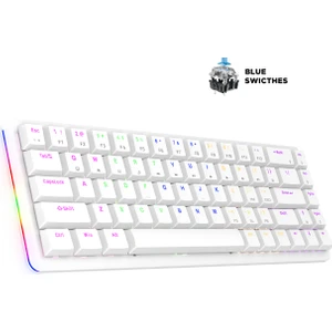 Rebel Beyaz Low Profile Blue Switch Us Layout Rainbow Mekanik Gaming Oyuncu Klavye