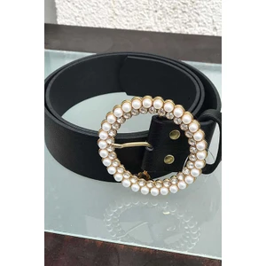 Bym Fashion 9029 Incili Üçgen Kemer Siyah