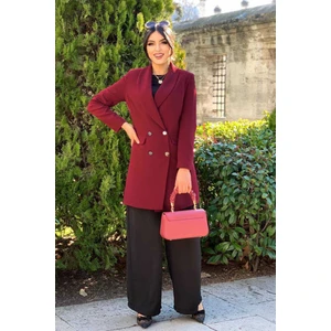 Bym Fashion Cep Görünümlü Ön DüğmeAstarlı Ceket 7660 Bordo