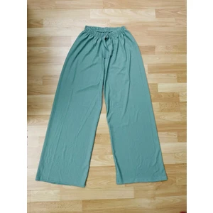 Kadın Beli Lastikli Bol Paça Oversize Bürümcük Kumaş Uzun Hardal Pantolon