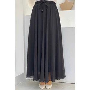 Bym Fashion Lastikli Bel Bağcıklı Astarlı Şifon Etek 1141 Siyah