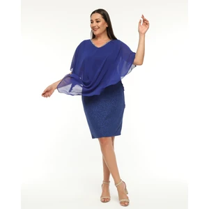 Yakası Taş Detaylı Şifon Orta Beden Abiye Elbise