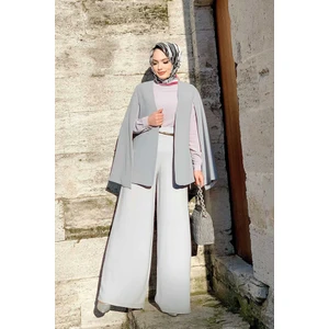 Bym Fashion Bym Pelerin Kol Görünümlü Düz Astarlı Ceket 7666 Gri