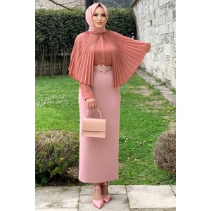 Bym Fashion Bym Pilise Pelerin Görünümlü Önü Düğmeli Bluz 5264 Gül Kurusu