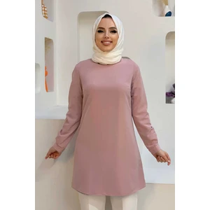 Bym Fashion Bym Kol Manşetleri Düğmeli Bisiklet Yaka Uzun Tunik 2649 Pudra
