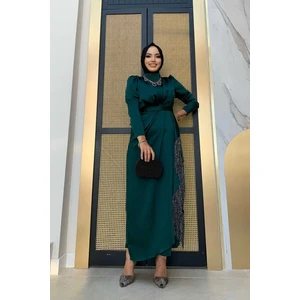 Bym Fashion Bym Etek Püskül Detay Kemer Aksesuarlı Saten Abiye Elbise 3763 Zümrüt
