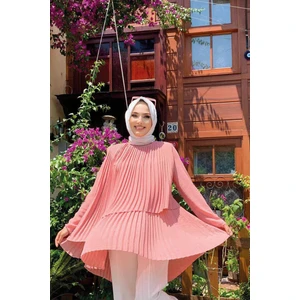 Bym Fashion Bym Çapraz Görünüm Pilise Detay Tunik 2363 Pudra