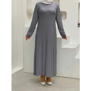 Bym Fashion Bym Xxl Büyük Beden Düz Bisklet Yaka Uzun Kol Iç Sandy Elbise 3202-3 Gri