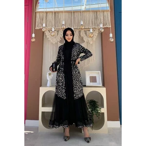 Bym Fashion Bym Tül Işleme Detay Pul Payetli Abaya 7376 Gümüş