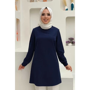 Bym Fashion Bym Kol Manşetleri Düğmeli Bisiklet Yaka Uzun Tunik 2649 Lacivert