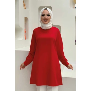 Bym Fashion Bym Kol Manşetleri Düğmeli Bisiklet Yaka Uzun Tunik 2649 Kırmızı