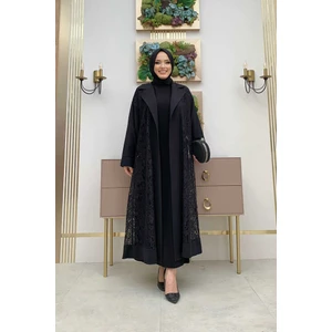 Bym Fashion Bym Yakalı Dantel Güpür Detay Abaya 7830 Siyah