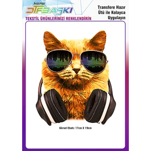 F17 Ajans Gözlüklü Kedi Ütü ile Yapışan Tekstil Dtf Baskı