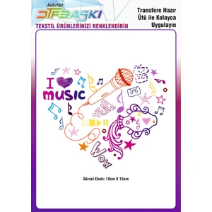 F17 Ajans I Love Music Ütü ile Yapışan Tekstil Dtf Baskı