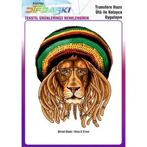 F17 Ajans Gözlüklü Reggae Aslan Ütü ile Yapışan Tekstil Dtf Baskı