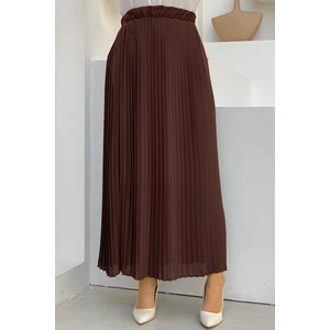 Bym Fashion Bym Bel Lastikli Piliseli Astarlı Şifon Etek 1152 Kahverengi