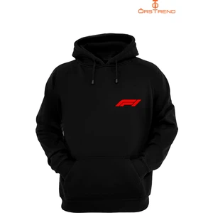Ors Trend Formula 1 Baskılı 3 Iplik Unisex Siyah Kapişonlu Sweatshirt