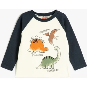 Dinozorlu Sweatshirt Bisiklet Yaka Uzun Kollu Pamuklu