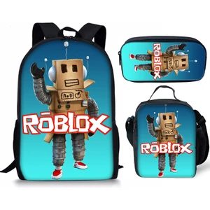 3d Yeni Roblox Öğrenci Okul Çantası Yemek Çantası Kalem Baskı Sırt Çantası Üç Parçalı Set (Yurt Dışından)
