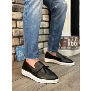 BA0005 Bağcıksız Yüksek Beyaz Taban Klasik Cilt Deri Püsküllü Corcik Erkek Ayakkabı