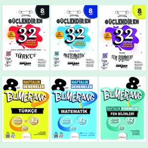 Ankara Yayıncılık 8.Sınıf  Güçlendiren 32 Haftalık Kazanım Denemesi Türkçe + Matematik + Fen Bilimleri ve Günay Bumerang 32 Haftalık Deneme Türkçe + Matematik + Fen Bilimleri