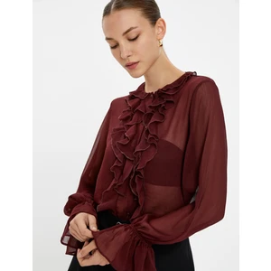 Şifon Gömlek Transparan Fırfırlı Düğmeli Bisiklet Yaka