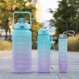 Elite AVM Motivasyonel 3lü Set Su Matarası Su Şişesi Suluk 2LT+900ML+600ML Tritan Spor Salonu Su Şişesi Suluk