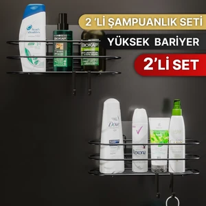 Banyo Düzenleyici Şampuanlık Sabunluk 2li Set Yapışkanlı 4 Askılı Duş Rafı Paslanmaz Organizer