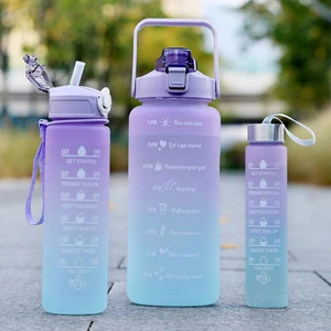 Motivasyonel 3lü Set Su Matarası Su Şişesi Suluk 2LT+900ML+600ML Tritan Spor Salonu Su Şişesi Suluk