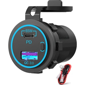 65 W Pd 12 V Dizüstü Bilgisayar Için USB Çıkışı USB C Araç Şarj Soketi Çok Bağlantı Noktalı Çıkış Su Geçirmez Adaptör Araba Tekne Kamyon Için (Yurt Dışından)