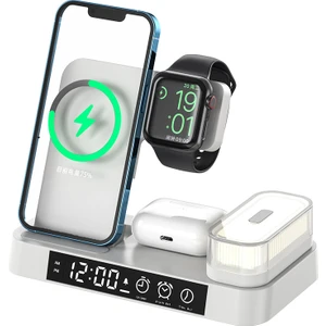 iPhone Telefonları Için Üçü Bir Arada Kablosuz Şarj Cihazı Iwatch1-7 Nesil Çok Fonksiyonlu Saatli Kablosuz Şarj Cihazı (Yurt Dışından)