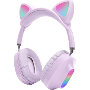 Kedi Kulak Kulaklıkları, Mikrofonlu Okul Için Çocuk Kulaklıkları, Mor LED Işıklı Tel / Kızlar Gençler Yetişkinler Için Kablosuz Bluetooth Kulaklık Çalışma / Video / Oyun Kullanımı (Yurt Dışından)