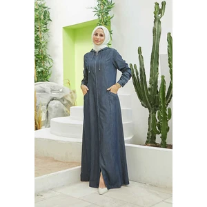 6463-DENIM Kapşonlu Ferace Lacivert