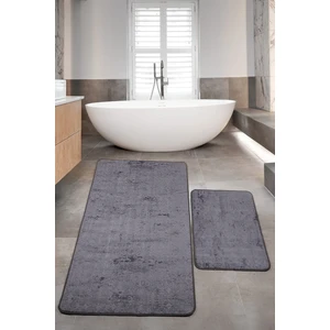 Nova Antrasit Büyük Ebat 80 x 150 + 50 x 80  cm  2'Li Banyo Halısı Paspas Seti Kaymaz Taban Klozet Takımı