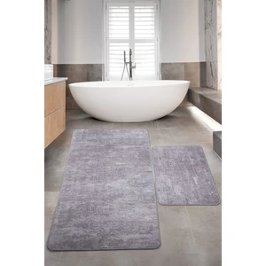Nova Gri Büyük Ebat 80 x 150 + 50 x 80  cm  2'Li Banyo Halısı Paspas Seti Kaymaz Taban Klozet Takımı
