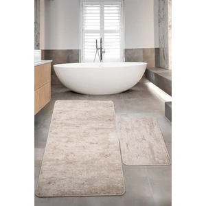 Nova Krem Büyük Ebat 80 x 150 + 50 x 80  cm  2'Li Banyo Halısı Paspas Seti Kaymaz Taban Klozet Takımı