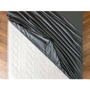 Madame Coco Ciel King Size Plus Lastikli Saten Çarşaf - Koyu Gri