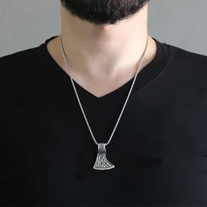Tesbih Sepetim Kızılderili Baltası Tasarım Kalın Zincirli 925 Ayar Gümüş Erkek Kolye