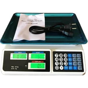 Temiz Pazar  Tartı Maksimum Çift Ekran Dijital Elektronik Terazi Bakkal Manav Pazarcı Mutfak 40 kg 2 Gram Hassasiyetli