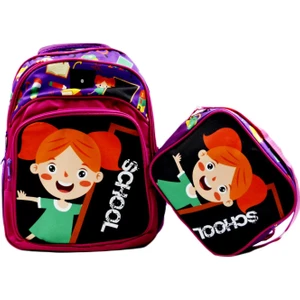 3 Bölmeli Ilkokul Okul Sırt Çantası ve Beslenme Çantası School Siyah-Mor