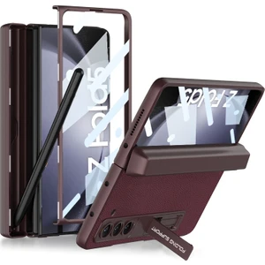 Gkk Samsung Galaxy Z Fold5 Için Kalem Yuvalı Pu Telefon Kılıfı - Koyu Kırmızı (Yurt Dışından)