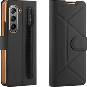Yue Store Samsung Galaxy Z Fold5 Için Katlanır Telefon Deri Telefon Kılıfı - Siyah (Yurt Dışından)