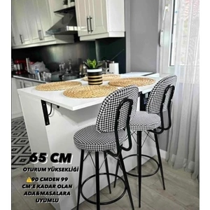 Yeni Dolce Tasarım Bar Sandalyesi 65 cm Kazayağı Desen Kumaş Döşeme.90 ile 99 Cme Kadar Olan Ada&masalara Uyumlu