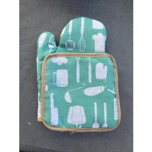 Yeni Çarşı Fırın Eldiveni ve Tencere Tutacağı Kalınlaştırılmış 2'li Set Yeşil Mutfak