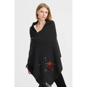 Desen Triko Kadın Triko Pirinç Örgü Işlemeli Yün Şal K.füme