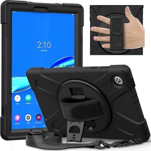 M.TK Moveteck Lenovo Tab M10 Plus Fhd 2.nesil TBX606F/TBX606X 10.3 Kılıf Defender Standlı Silikon Omuz Askılı Zırh
